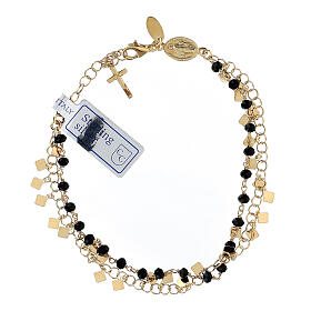 Pulseira dezena prata 925 dourada e cristal preto 2 mm