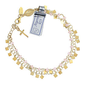 Single decade rosary bracelet, 0.08 in pink crystal beads and gold plated 925 silver