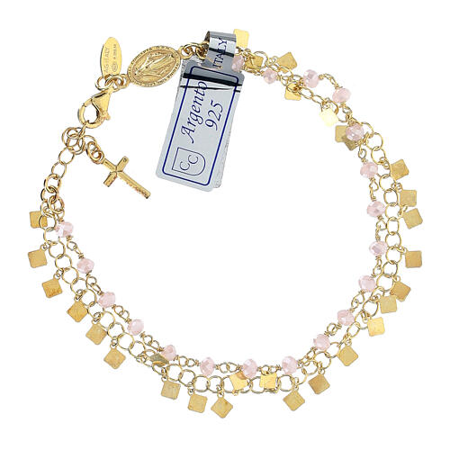 Single decade rosary bracelet, 0.08 in pink crystal beads and gold plated 925 silver 1