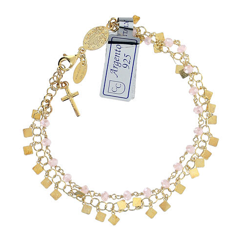 Single decade rosary bracelet, 0.08 in pink crystal beads and gold plated 925 silver 2
