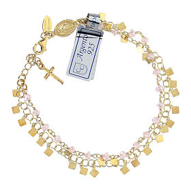 Pulseira dezena prata 925 dourada e cristal cor-de-rosa 2 mm