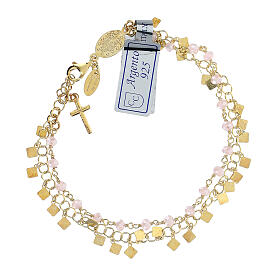 Miraculous medal bracelet 2 mm golden 925 silver and pink crystal