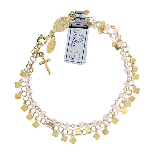 Miraculous medal bracelet 2 mm golden 925 silver and pink crystal 2