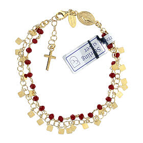 Single decade rosary bracelet, 0.08 in red crystal beads and gold plated 925 silver