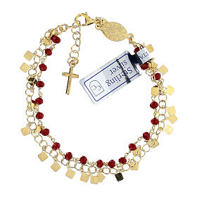 Single decade rosary bracelet, 0.08 in red crystal beads and gold plated 925 silver