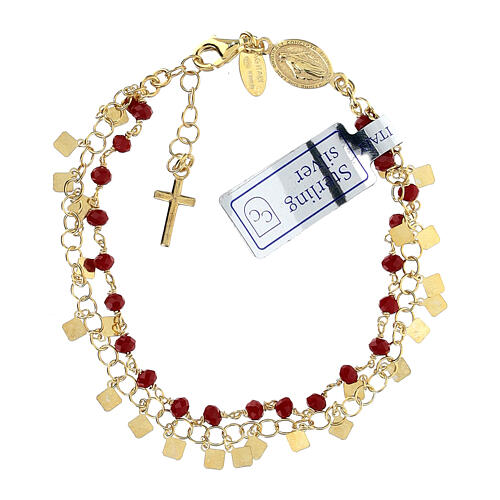 Single decade rosary bracelet, 0.08 in red crystal beads and gold plated 925 silver 1
