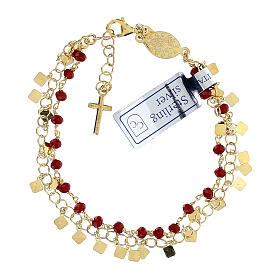 Pulseira dezena prata 925 dourada e cristal vermelho vivo 2 mm