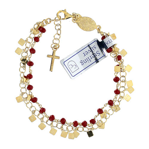 Pulseira dezena prata 925 dourada e cristal vermelho vivo 2 mm 2