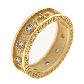 Agios rosary ring, gold plated 925 silver, white rhinestones