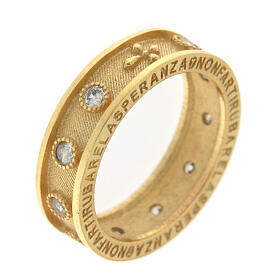 Agios rosary ring, gold plated 925 silver, white rhinestones