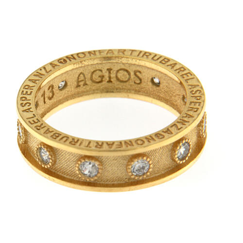 Agios rosary ring, gold plated 925 silver, white rhinestones 4