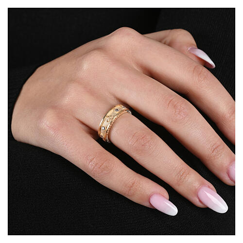 Anillo Benedictus rosario plata 925 oro zircones blancos 2