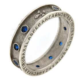 Agios rosary ring, rhodium-plated 925 silver, sapphire rhinestones