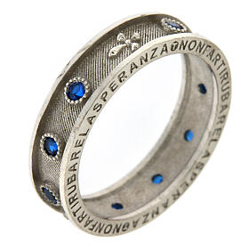 Agios rosary ring, rhodium-plated 925 silver, sapphire rhinestones