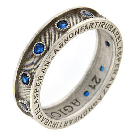 Agios rosary ring, rhodium-plated 925 silver, sapphire rhinestones