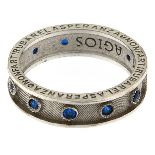 Agios rosary ring, rhodium-plated 925 silver, sapphire rhinestones 4