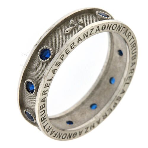 Agios rhodium rosary ring cubic zirconia sapphire 925 silver 1