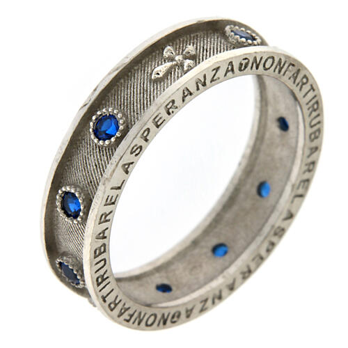 Agios rhodium rosary ring cubic zirconia sapphire 925 silver 1