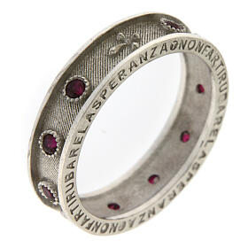 Agios rosary ring, rhodium-plated 925 silver, ruby red rhinestones