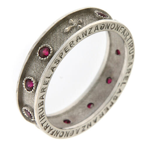 Agios rosary ring, rhodium-plated 925 silver, ruby red rhinestones 1