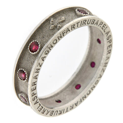 Agios rosary ring, rhodium-plated 925 silver, ruby red rhinestones 2