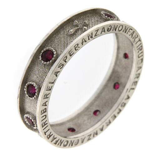 Pierścionek różaniec od Agios, cyrkonie kolor rubinowy i srebro 925 1