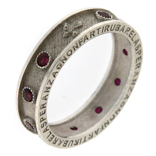 Pierścionek różaniec od Agios, cyrkonie kolor rubinowy i srebro 925 2