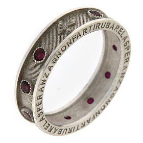 Rhodium rosary ring Agios zircons rubies 925 silver