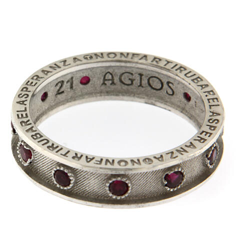 Rhodium rosary ring Agios zircons rubies 925 silver 3