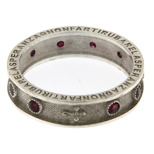 Rhodium rosary ring Agios zircons rubies 925 silver 4