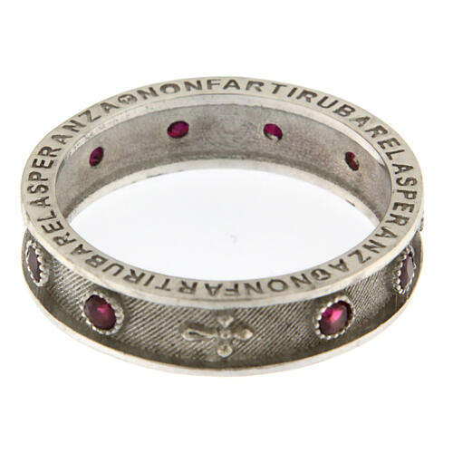 Rhodium rosary ring Benedictus zircons rubies 925 silver 4