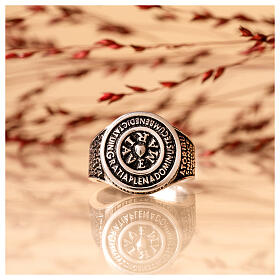 Anello Agios Ave Maria rodiato brunito argento 925
