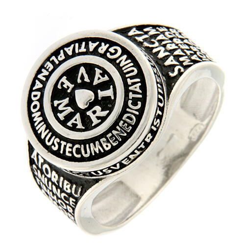Hail Mary ring Rhodium-plated burnished 925 silver Agios 1
