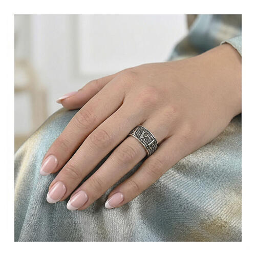 Anillo Benedictus mater rodiado bruñido plata 925 2