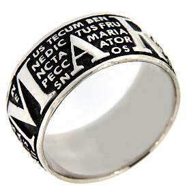 Anello Benedictus mater rodiato brunito argento 925