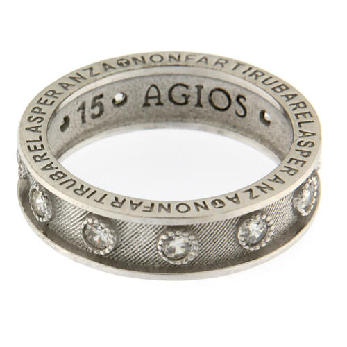 Agios rosary ring, rhodium-plated 925 silver, white rhinestones 3