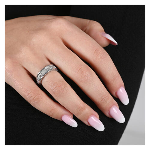 Anillo rosario rodiado zircones blancos Benedictus plata 925 2