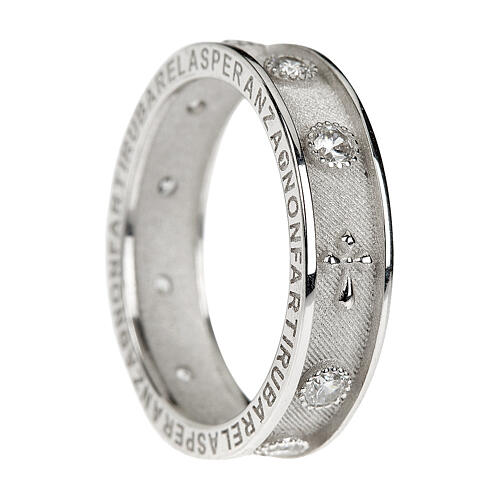 Anello rosario rodio zirconi bianchi Benedictus argento 925 3