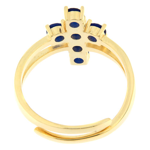 Agios ring with cross of blue rhinestones, gold plated 925 silver 3
