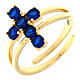 Agios ring with cross of blue rhinestones, gold plated 925 silver s1