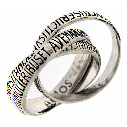 Three rings in one with Ave Maria, burnished rhodium-plated 925 silver, Agios Gioielli 1