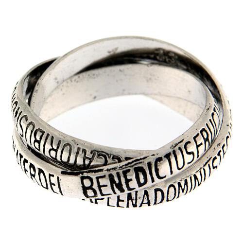 Three rings in one with Ave Maria, burnished rhodium-plated 925 silver, Agios Gioielli 2
