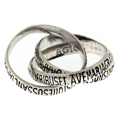Three rings in one with Ave Maria, burnished rhodium-plated 925 silver, Agios Gioielli 4