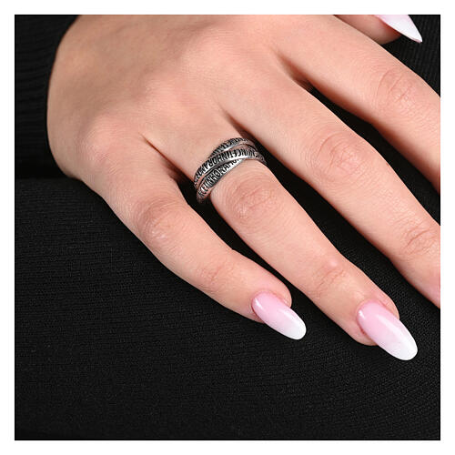 Triple bague Benedictus Ave Maria argent 925 rhodié bruni 2