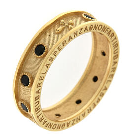Agios rosary ring, black rhinestones, gold plated 925 silver