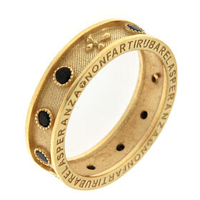 Agios rosary ring, black rhinestones, gold plated 925 silver