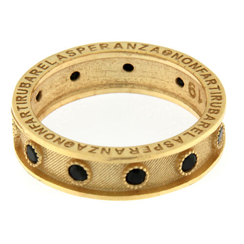 Benedictus rosary ring, black rhinestones, gold plated 925 silver 6