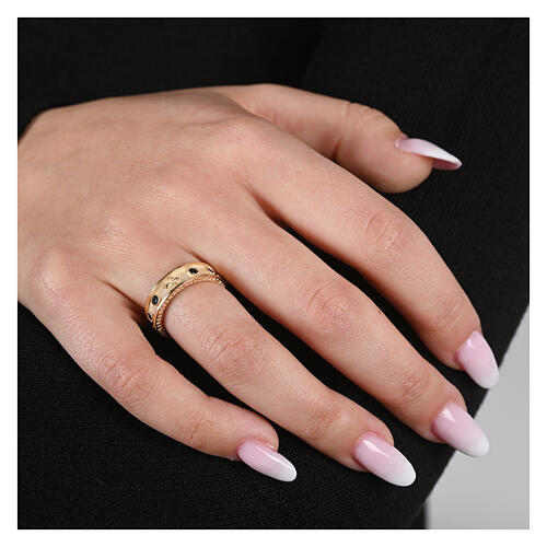 Bague Agios chapelet argent 925 doré zircons noirs 2