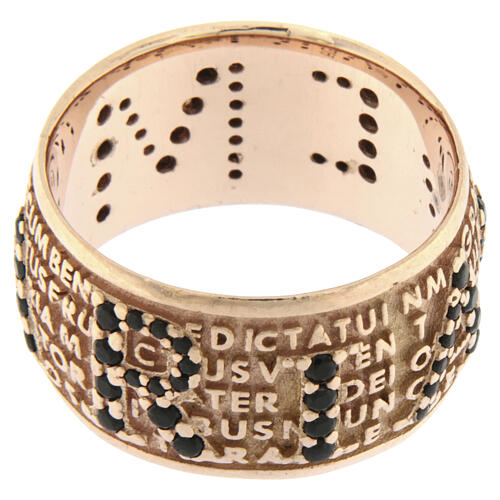 Anillo mater rosado Benedictus zircones negros plata 925 3