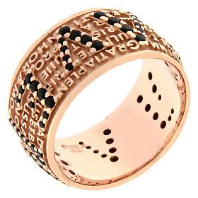 Anello mater rosé Benedictus zirconi neri argento 925